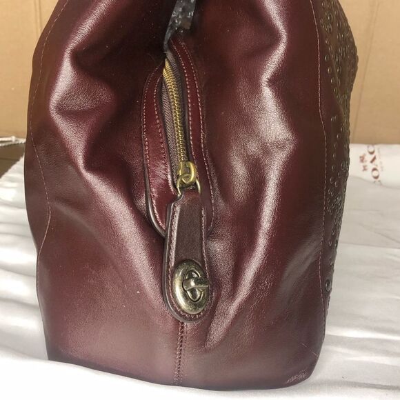 COACH Edie Oxblood Studded Soft Leather Triple Section Shoulder Bag w/ Turn Lock - Picture 6 of 17